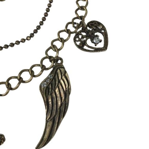 NWT Cookie Lee 3-Tiered Multi-Strand Charm Necklace w/Faux Pearls Crystals Glass - Picture 5 of 10